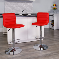 Flash Furniture Contemporary Red Vinyl Adjustable Height Bar Stool with Chrome Base CH-92023-1-RED-GG